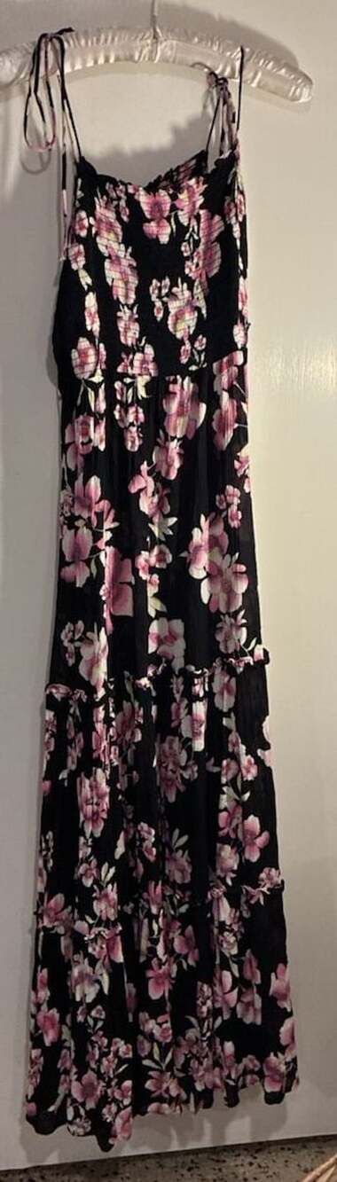 Free People Garden Party Maxi Dress Size M Black Floral Print